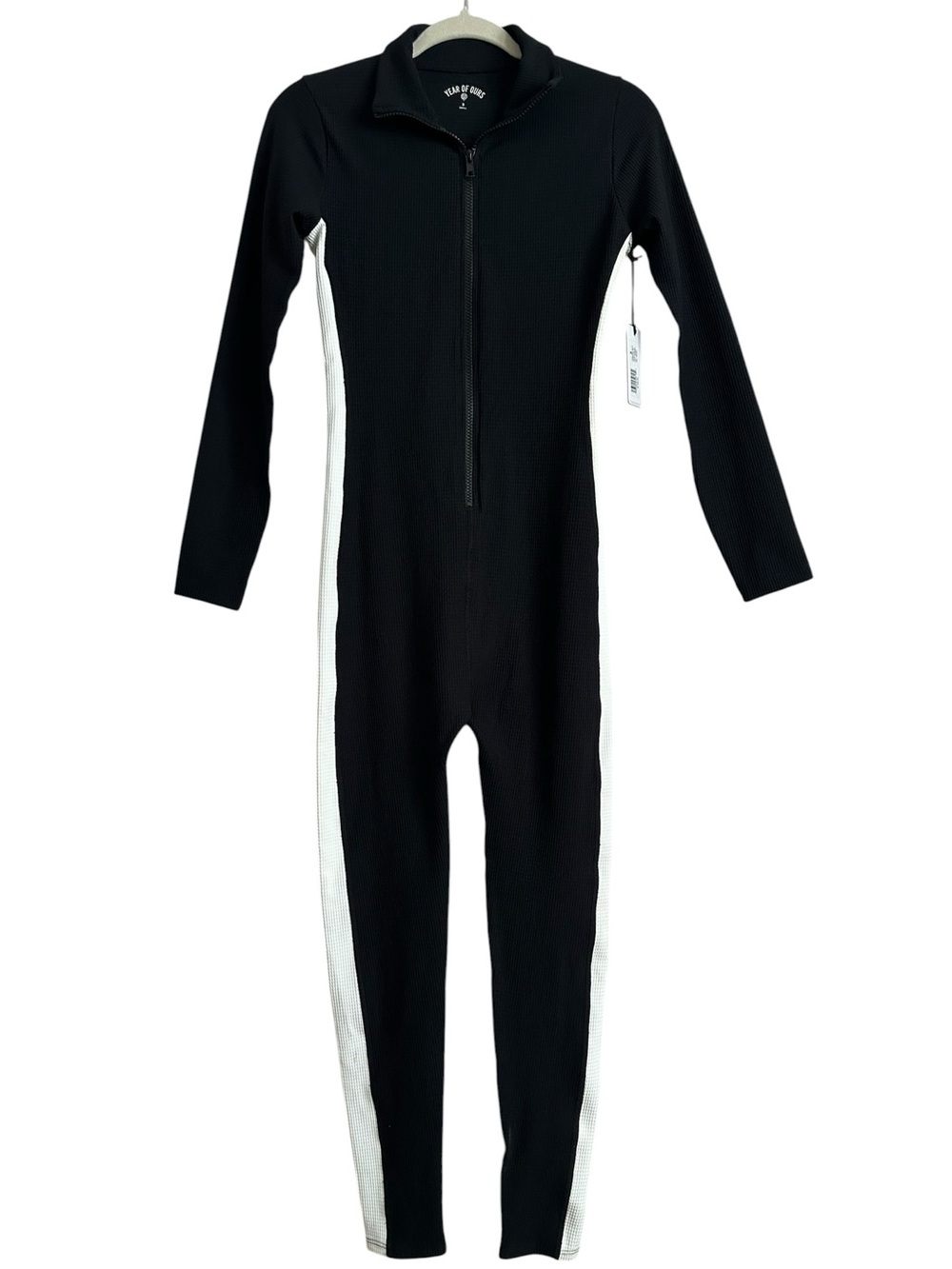 Year of Ours Thermal Ski Onesie Black White Waffle Knit Base Layer Small NWT - Picture 3 of 15